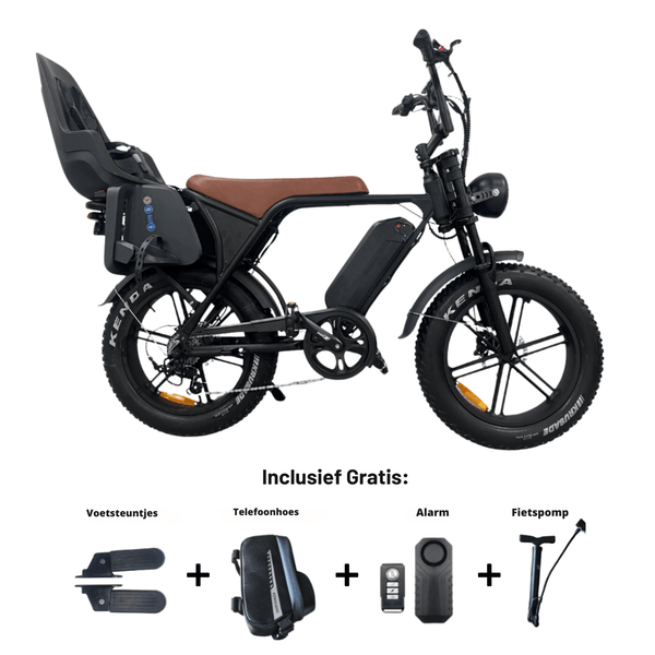 Ouxi V8 3.0 2024 Model - Hydraulische Remmen - Max 25 km/h - Bruin- Family bike - 1 tot 6 jaar
