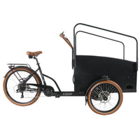 Vogue Caddy - Elektrische Bakfiets - Mat Zwart - Bruine Accenten - Accu 468Wh (36V, 13Ah) - Bafang Achterwielmotor - Shimano 7 Versnellingen - Hydraulische Remmen