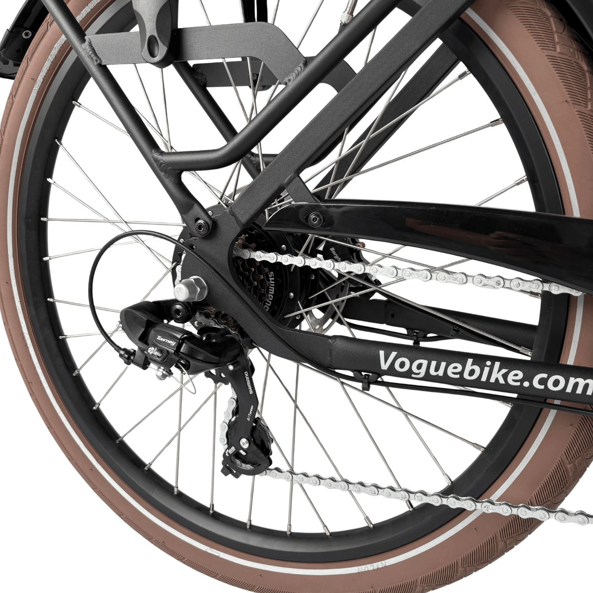 Vogue Caddy - Elektrische Bakfiets - Mat Zwart - Bruine Accenten - Accu 468Wh (36V, 13Ah) - Bafang Achterwielmotor - Shimano 7 Versnellingen - Hydraulische Remmen