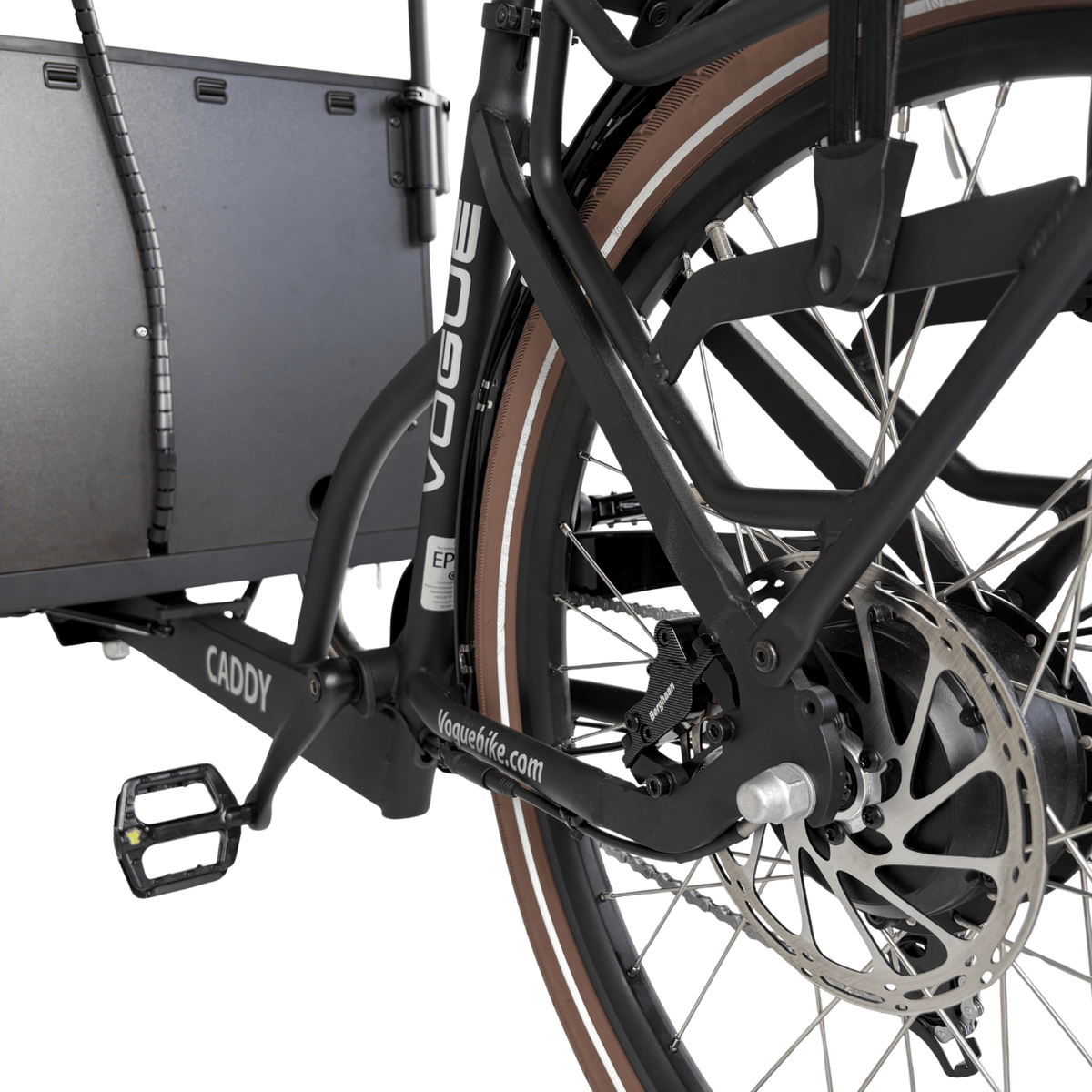 Vogue Caddy - Elektrische Bakfiets - Mat Zwart - Bruine Accenten - Accu 468Wh (36V, 13Ah) - Bafang Achterwielmotor - Shimano 7 Versnellingen - Hydraulische Remmen