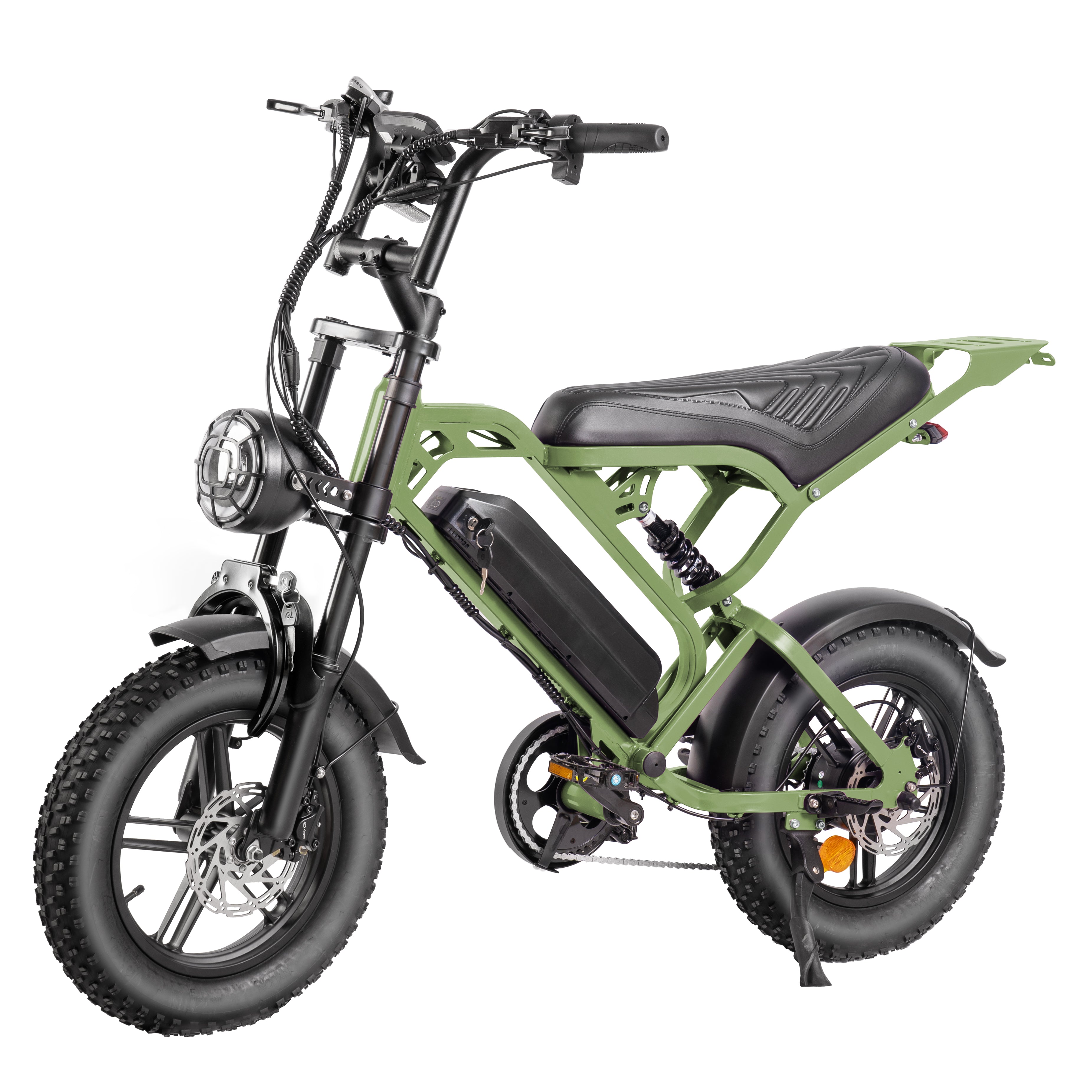 V20 Mini Fatbike – Kinderfatbike met Hydraulische Remmen & Gashendel - Army Green - Stoer, Veilig en Straatlegaal!