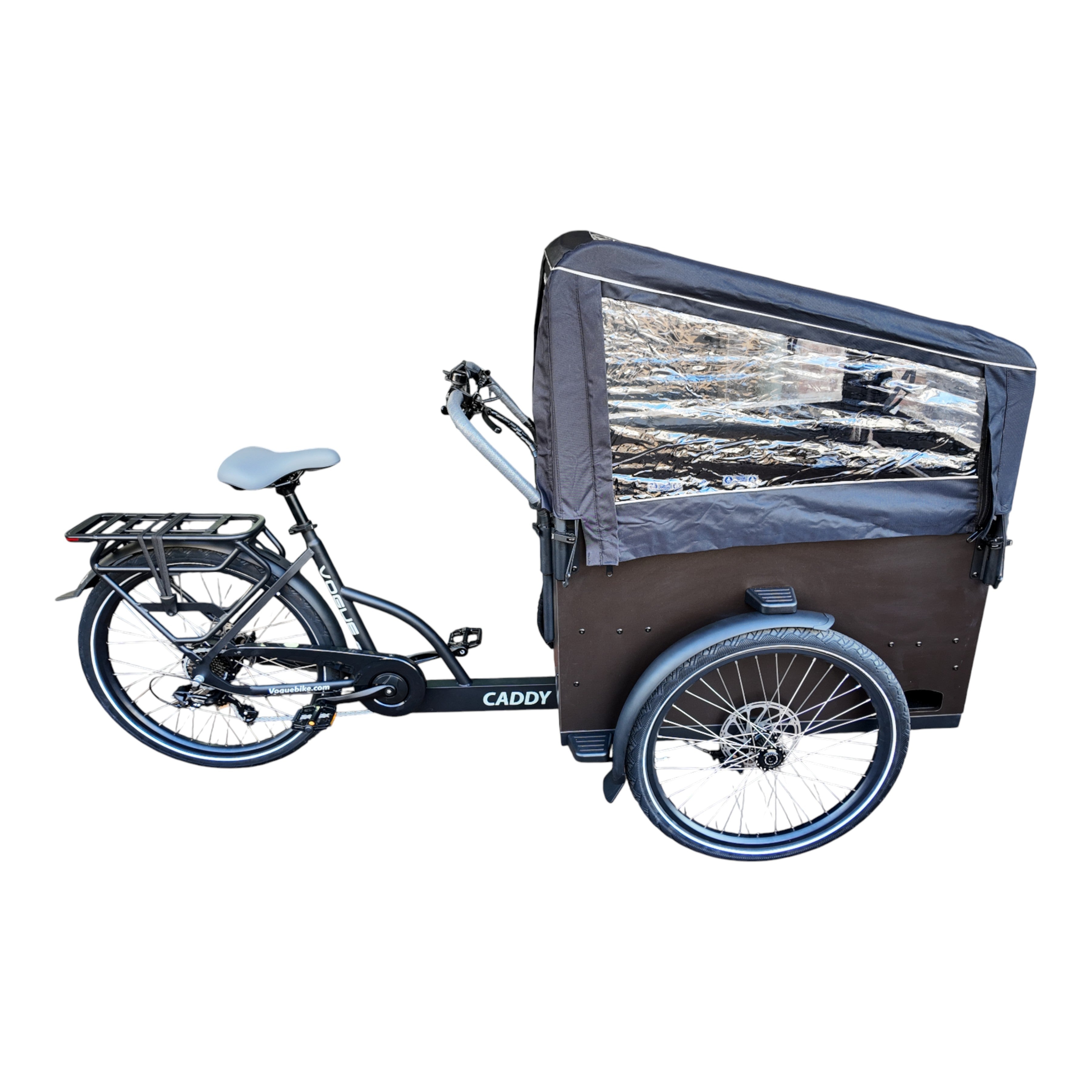 Vogue Caddy - Elektrische Bakfiets - Mat Zwart - Grijze Accenten - Accu 468Wh (36V, 13Ah) - Bafang Achterwielmotor - Shimano 7 Versnellingen - Hydraulische Remmen