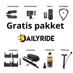 Gratis accesoires - OUXI V8 | Achterzitje | Voetsteuntjes | Telefoonhouder | Alarm | Kettingslot | 4 Remblokken | Telefoonzak | Kettingolie | Fietspomp - Dailyride